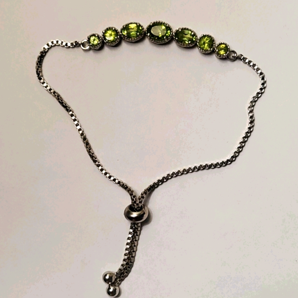 Peridot adjustable bracelet sterling silver